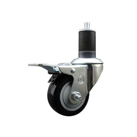 Service Caster 3'' Black Poly Swivel 1-5/8'' Expanding Stem Caster Total Lock Brake SCC-EXTTL20S314-PPUB-BLK-158